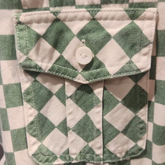 EUC Roolee Green and Cream Checkered Cotton Jumpsuit w/pockets No Sz Tag XS - Picture 3 of 8